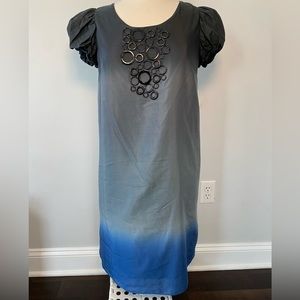 Kenzie Ombré Shift Dress with Puff Sleeves & Beaded Bib